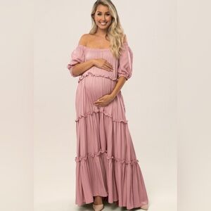 Pinkblush mauve off the shoulder tiered maxi dress nwot